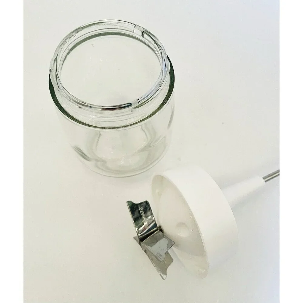 Retro Gemco Manual Food Chopper White Plunger Glass Jar Stainless Steel Blade